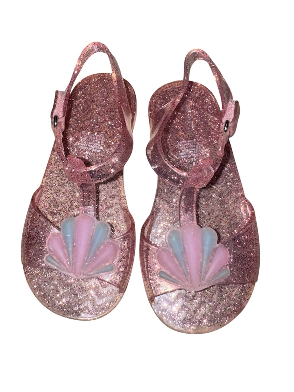 Old Navy Pink Glitter Jelly Sandals with Pastel Shell Accent